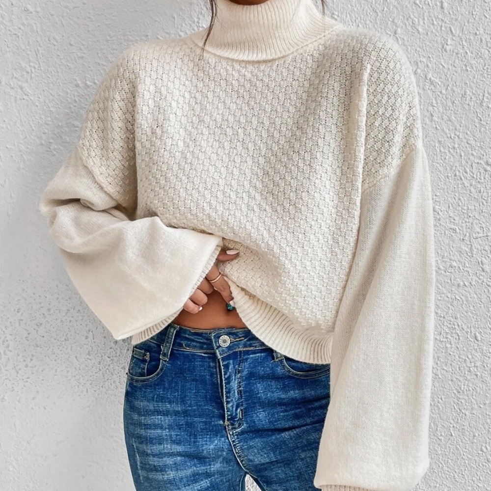 Cozy Turtleneck Reversible Balloon Sleeve Sweater - Picture 3 of 5